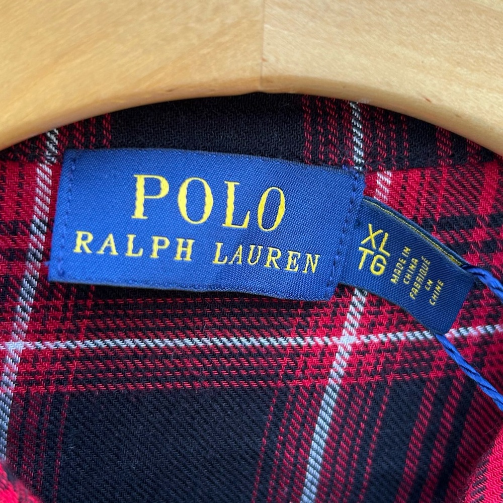 NWT Polo Ralph Lauren Ruffle Plaid Shirt Blouse Viscose Wool Red Black XL - Picture 4 of 16